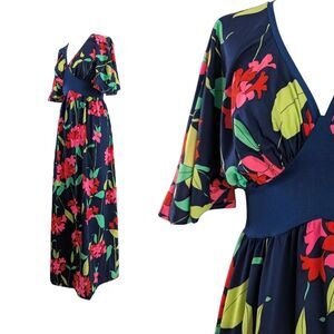 Vintage OLGA 60s 70s Gown GoGo Mod Retro Flower Nightgown Dress Size Small